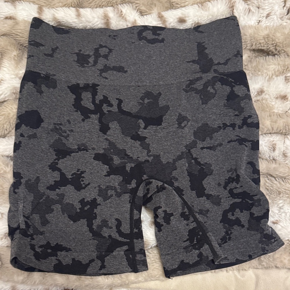 Gray and Black Camo Print Atheltic Biker Gym Shorts